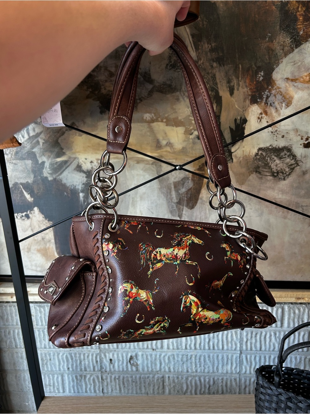 Brown Horse-Print Leather Satchel Handbag Montana West Conceal Carry